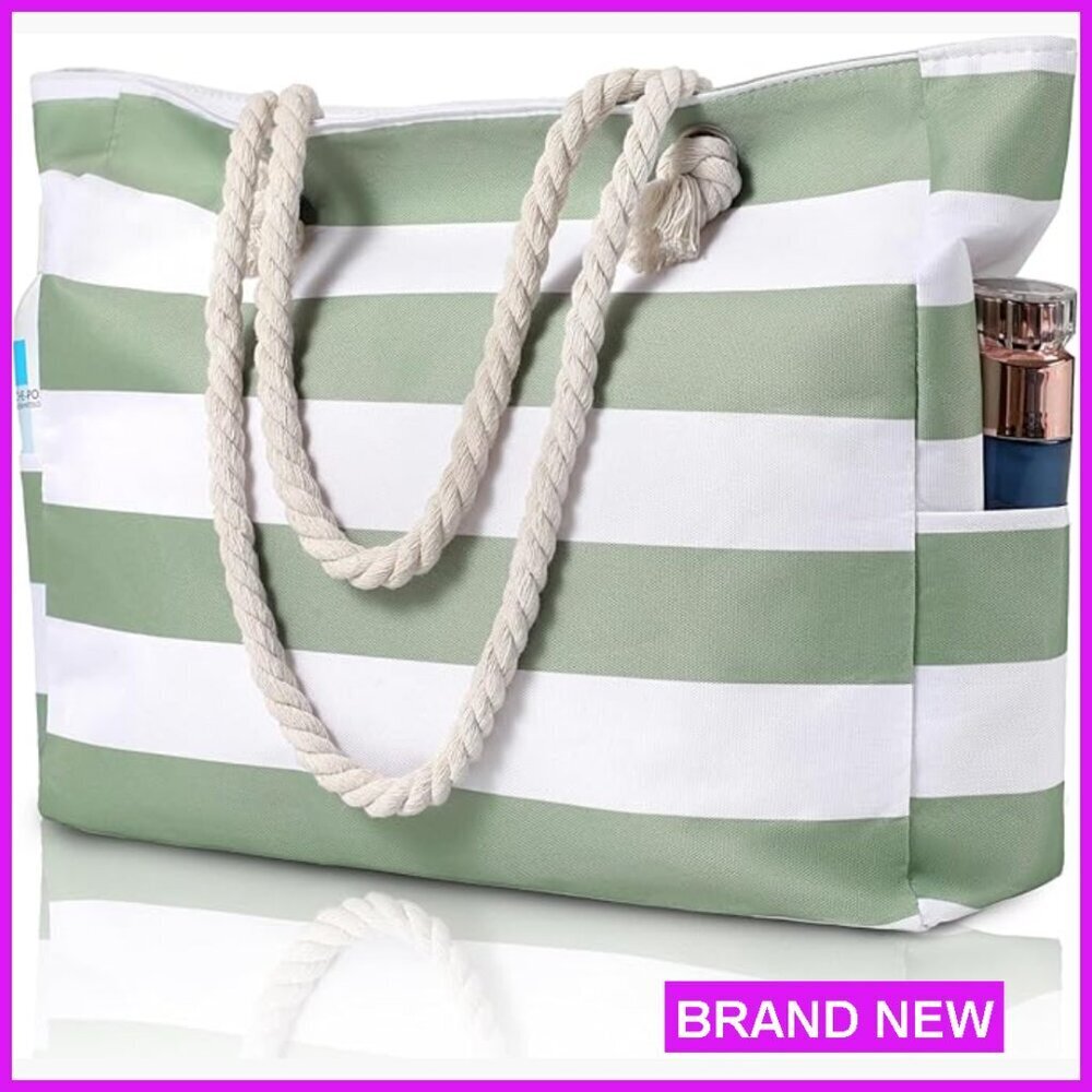 Large Waterproof Beach Tote Bag with Zipper Pockets Stylish Travel Pool Bag